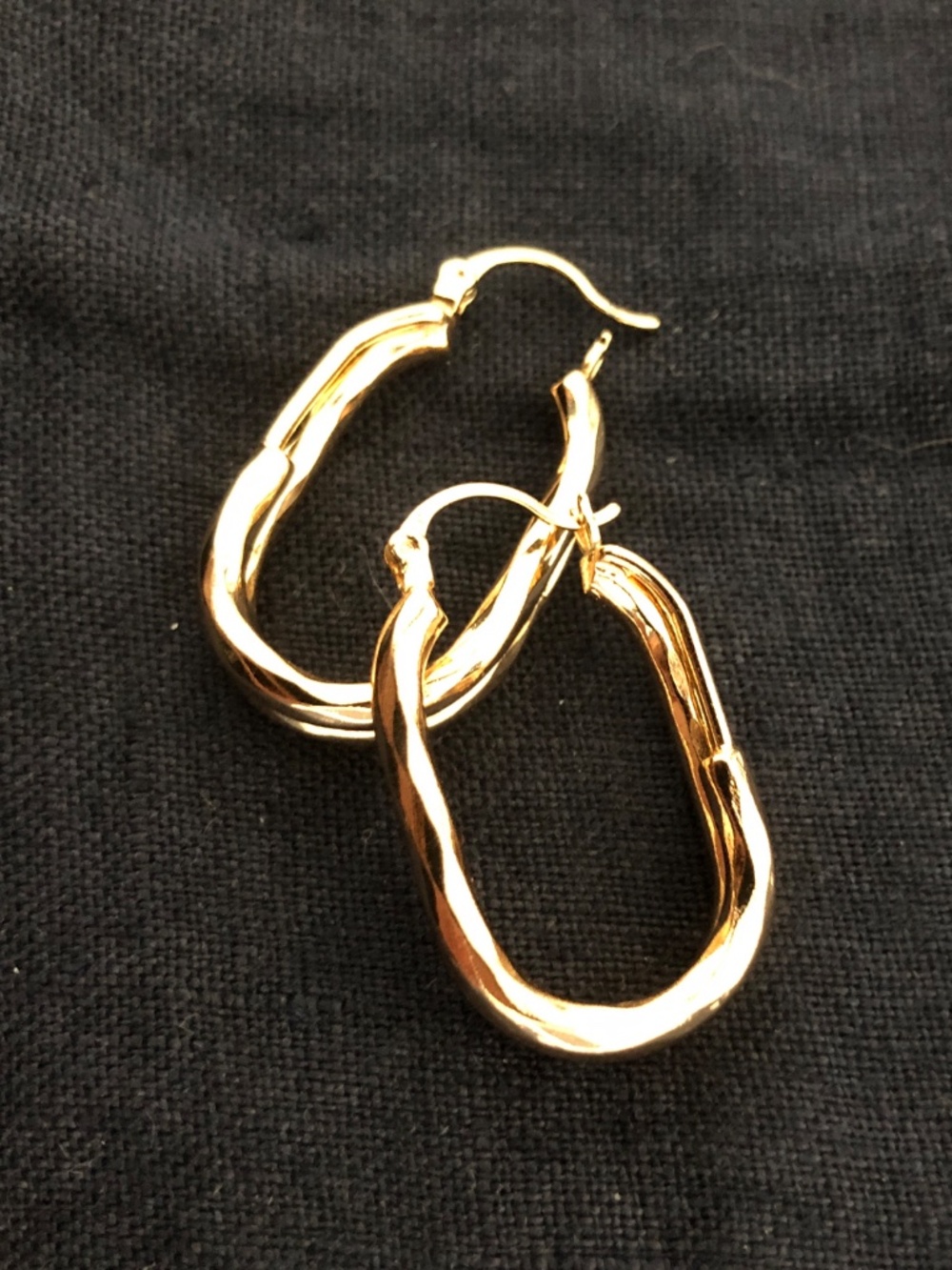 Heavy Gold Plated Double Row Oval Hoop Earrings • Solid 1.4”  Hoops